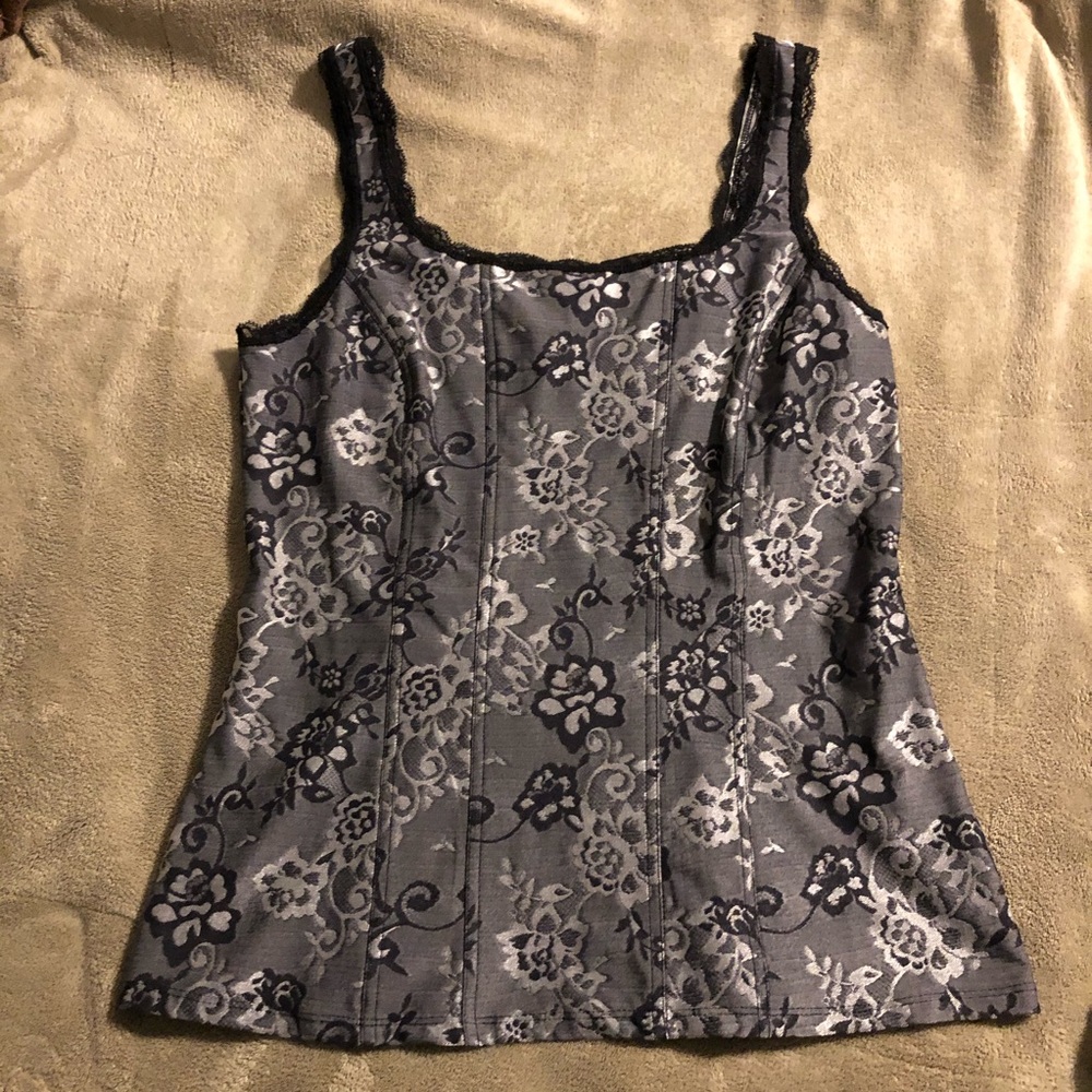 Black Lacy Floral Tank Top